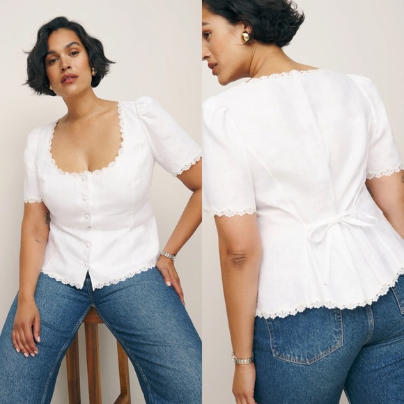 NWT Reformation Anabella Linen Top Es sz 18 - Picture 3 of 12